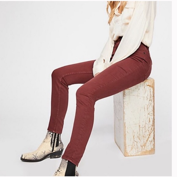Free People High Waisted Ankle Pants Burgundy 28 - Picture 2 of 7